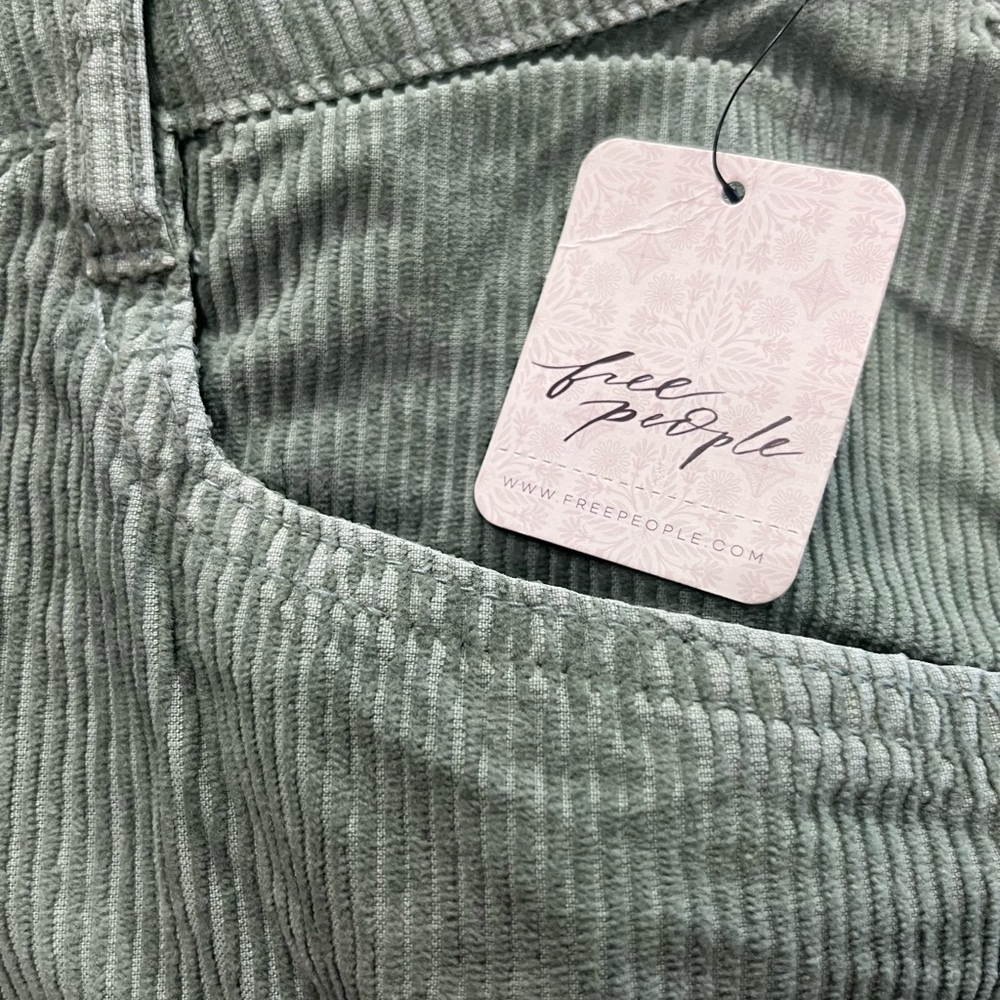 Free People Corduroy Mini Skirt Button Front High Rise Army Green Size 8 NWT - Picture 7 of 8